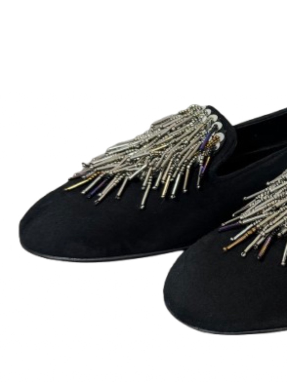 Women's Size 9.5 Black Suede Sesto Meucci Kamile Loafer with Metallic Beading